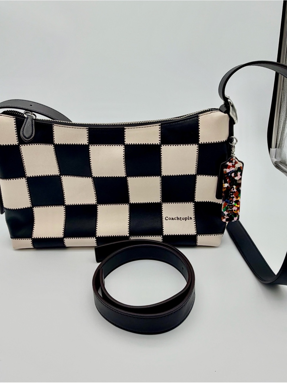 Coach Coachtopia Crossbody Shoulder Bag Silver CF173 Slouchy Black White Silver